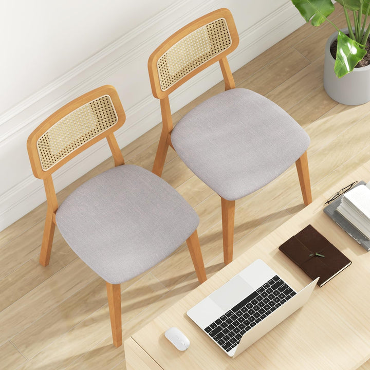 Giantex Rattan Dining Chairs Set of 2/4, Wooden Kitchen Chairs w/Cane Back, Rubber Wood Frame