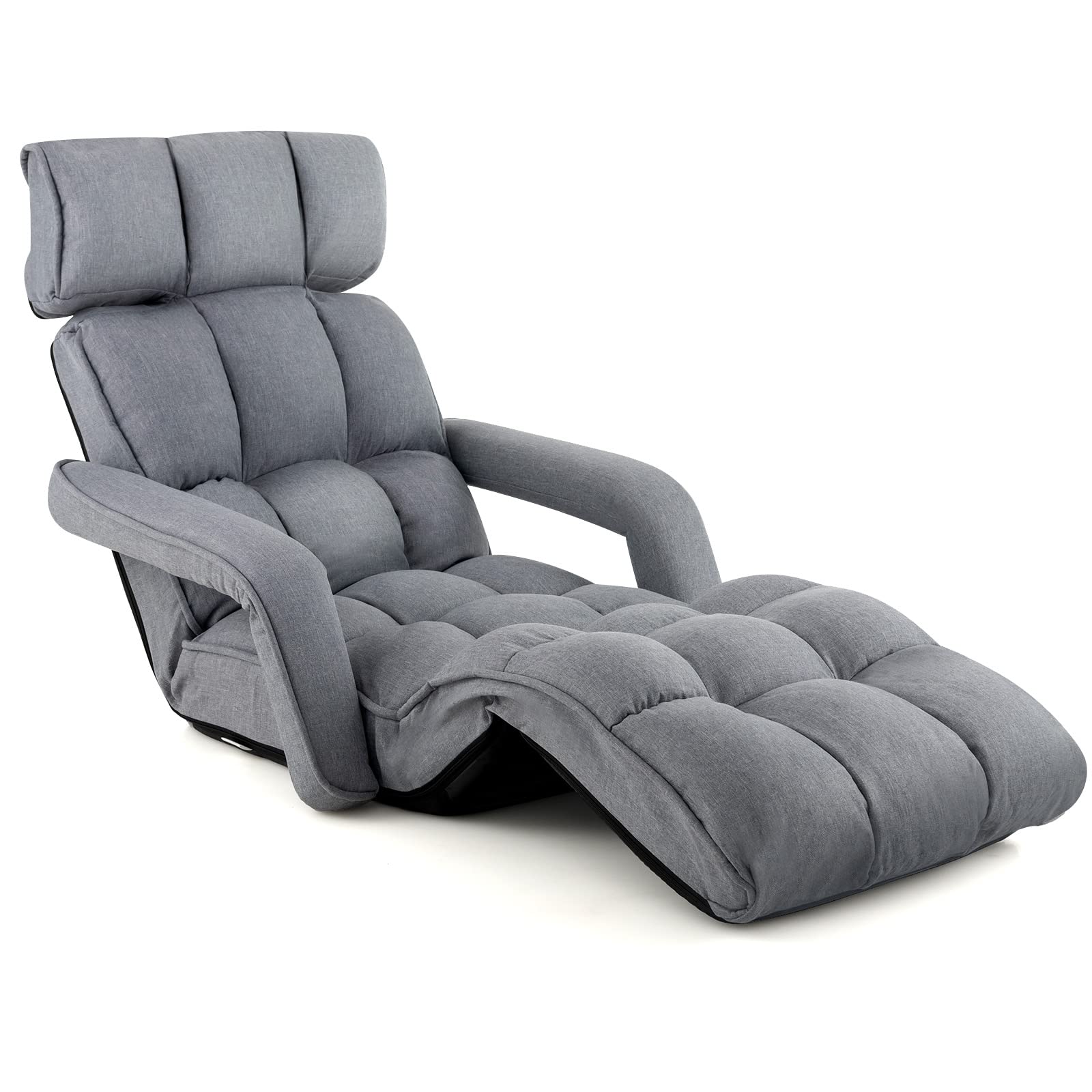 Giantex Foldable Lazy Sofa Bed, 6-Position Adjustable Floor Chair Chaise Lounge with Armrest and Footrest (Gray)