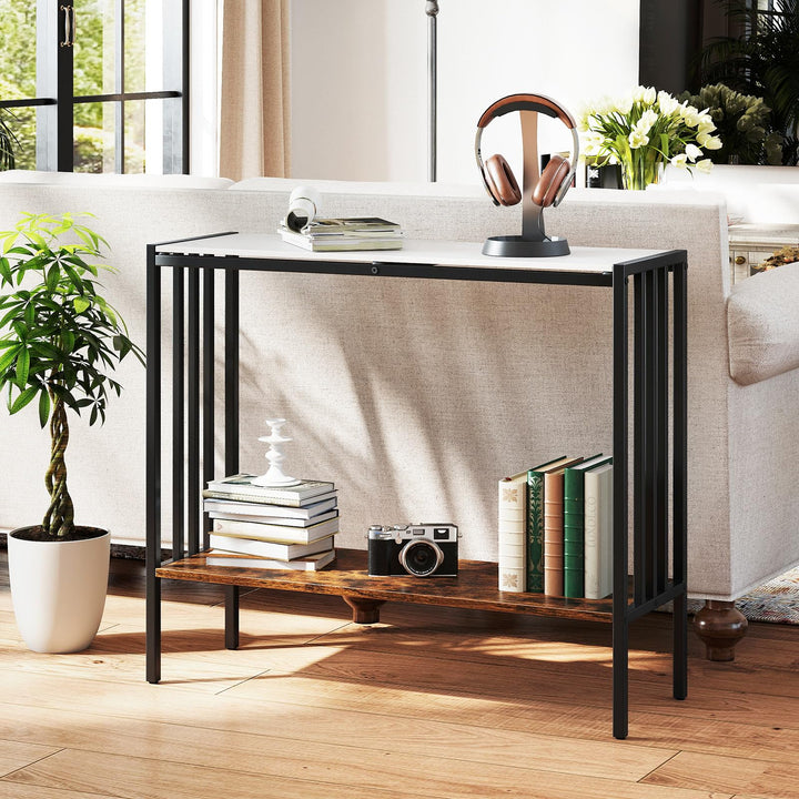 Giantex  2 Tier Industrial Entryway Table with Sintered Stone Tabletop and Open Shelf