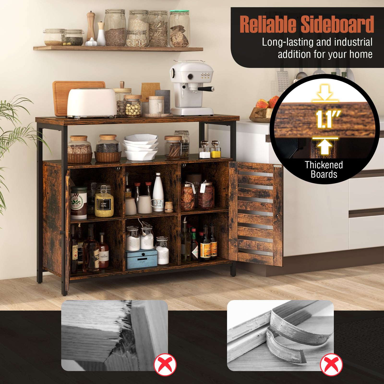 Giantex Buffet Cabinet, Kitchen Sideboard with 2 Storage Cupboards, Open Shelves, 2 Cubes, Anti-Tipping Kits