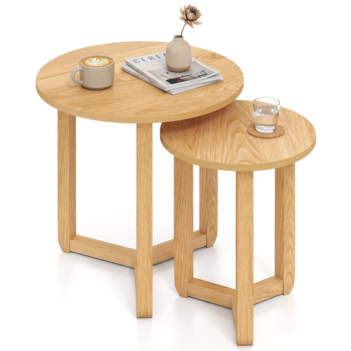 Giantex Farmhouse Round Nesting Coffee Table Set of 2 Wood Nesting End Tables