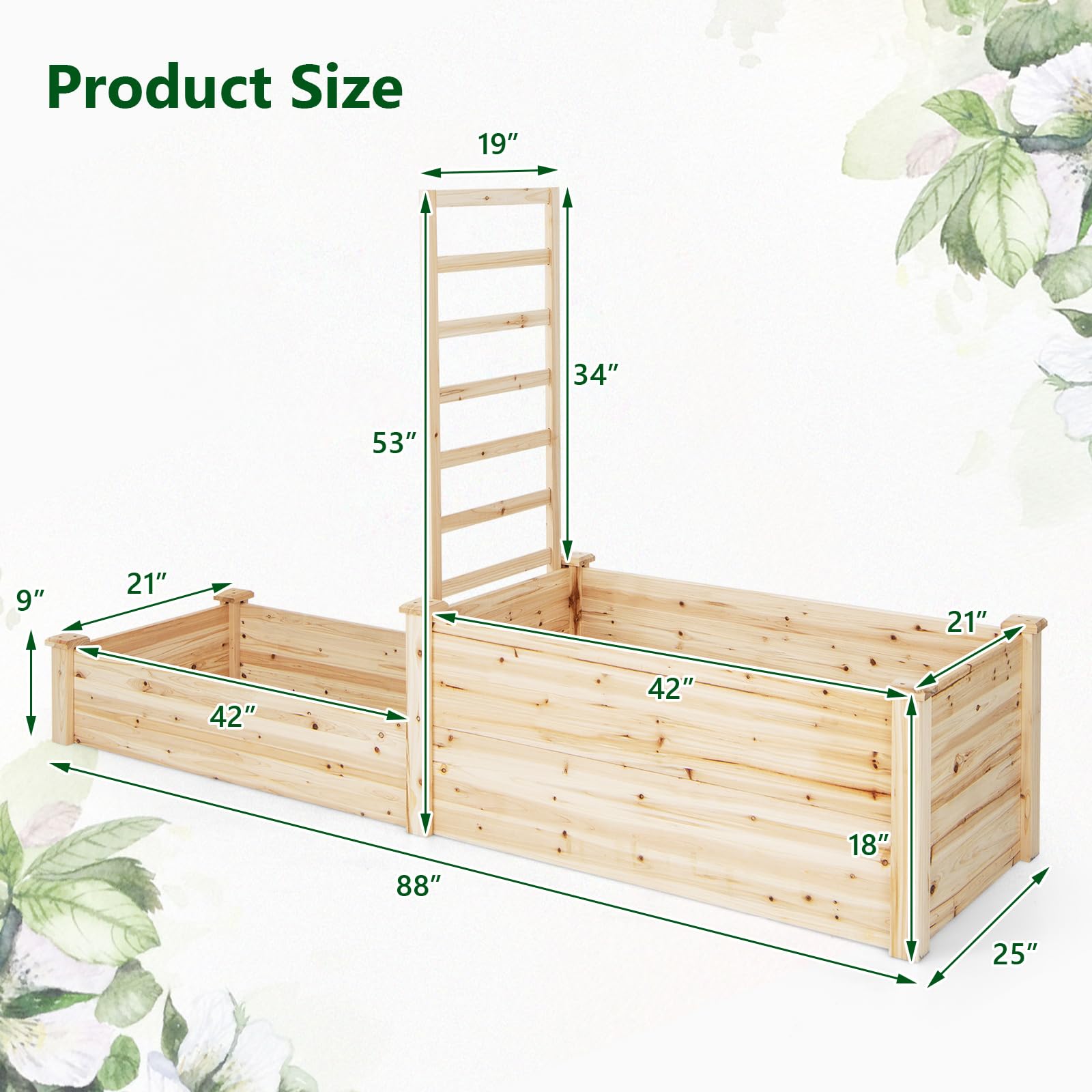 Giantex Raised Garden Bed with Trellis, Set of 2 Wood Shallow & Deep Planter Box for Climbing Plants