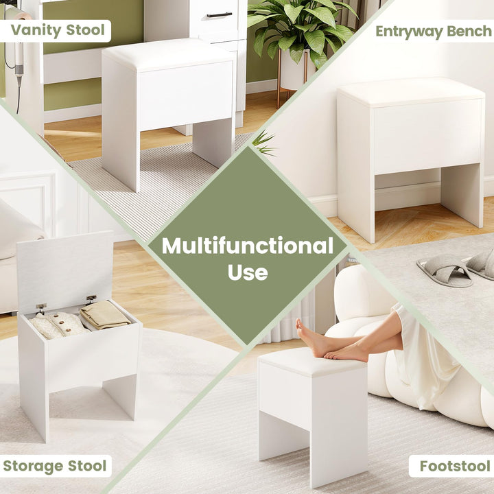 Vanity Stool with Hidden Storage with Soft Seat