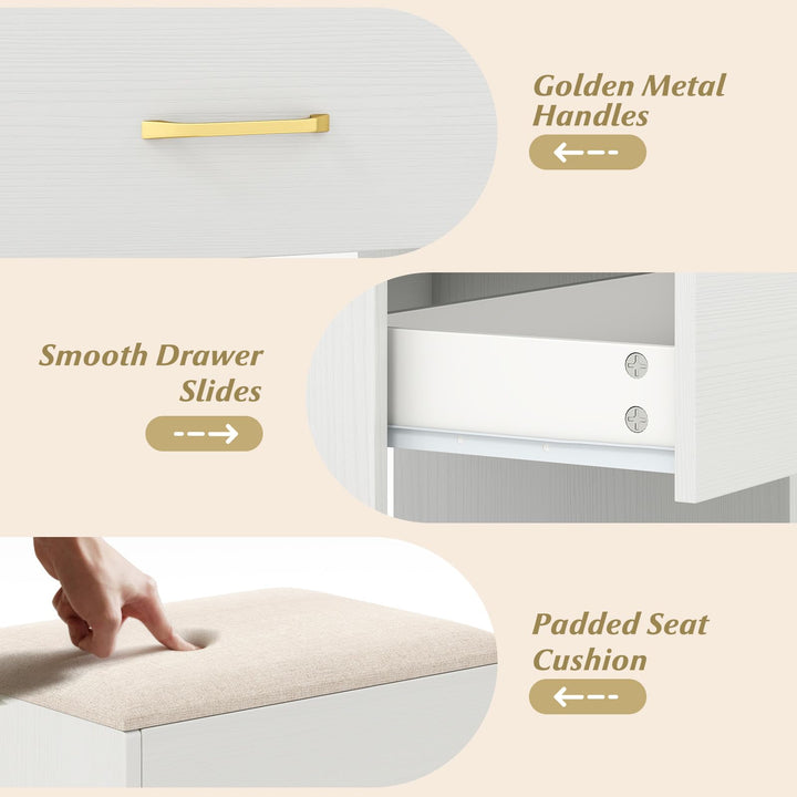 CHARMAID Vanity Desk with Mirror and Lights Makeup Dressing Table with Power Outlets