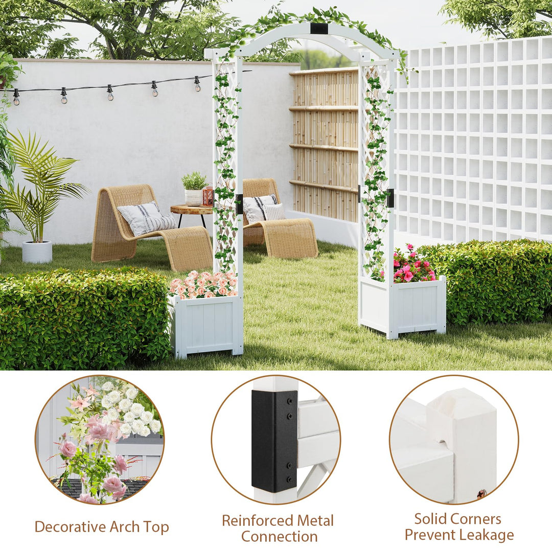 Giantex Garden Arbor with Planter, Wooden Planter Arch with Trellis, Outdoor Arch for Climbing Plants