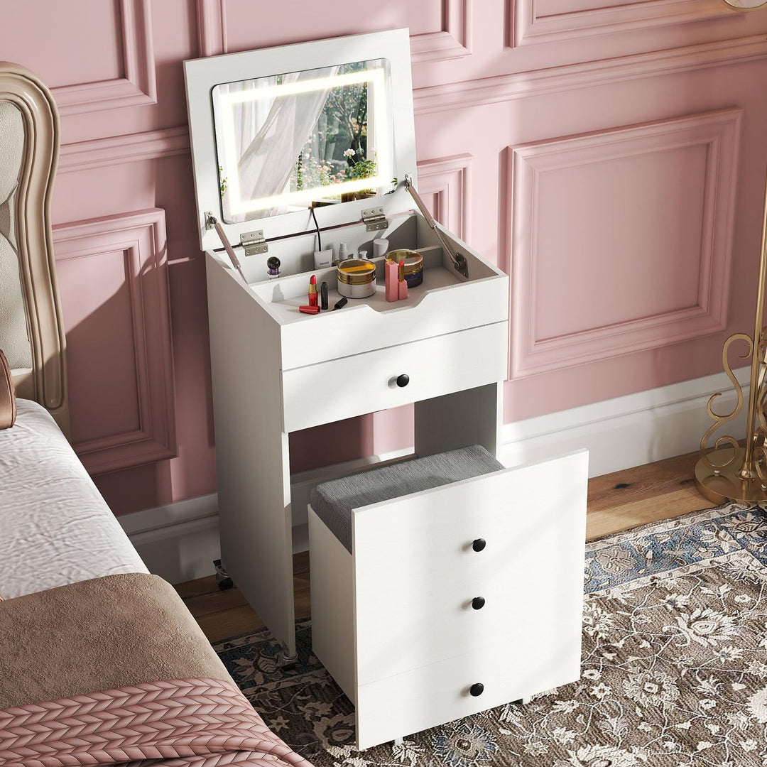 CHARMAID 3-in-1 Vanity Desk with Flip-Top LED Mirror