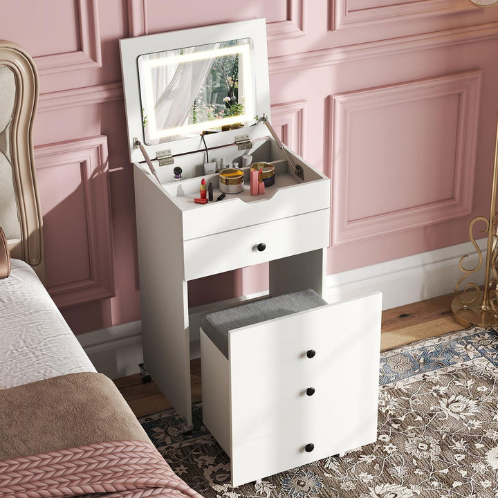CHARMAID 3-in-1 Vanity Desk with Flip-Top LED Mirror