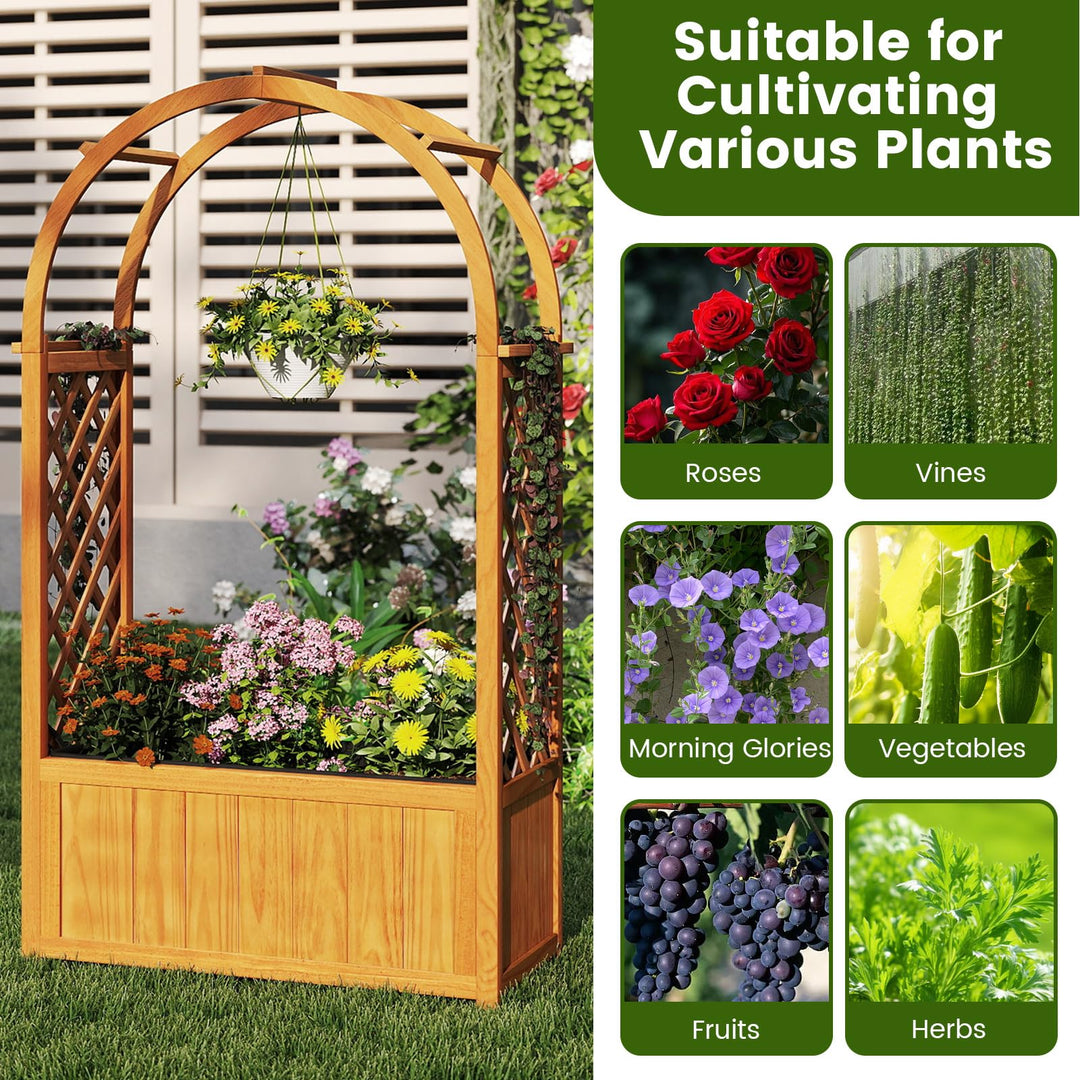 Giantex Raised Garden Bed with Arch Lattice Trellis, for Climbing Vine Flower Vegetable