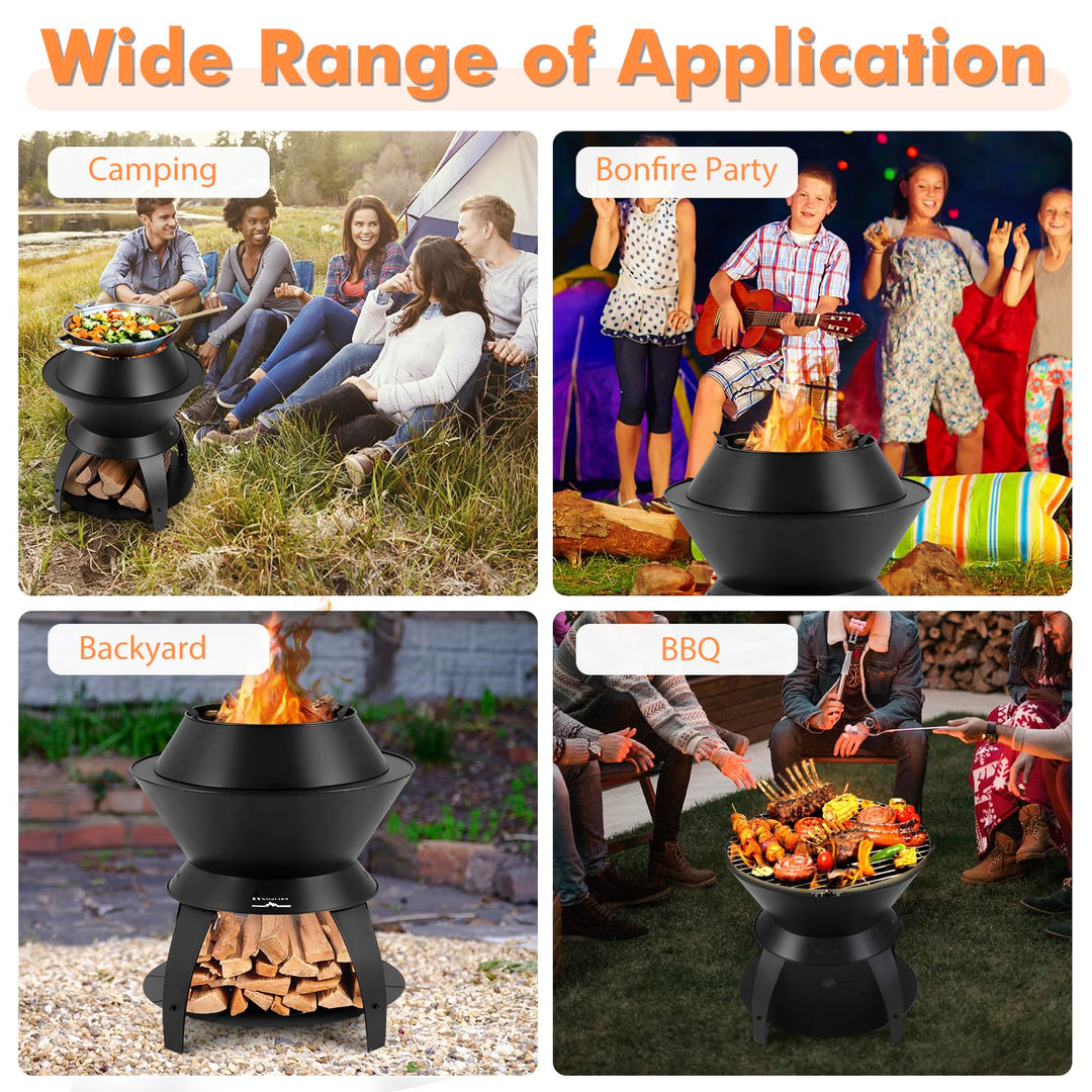 Giantex 3-in-1 Smokeless Fire Pit, 20" Wood Burning Firepit w/Removable Wok Ring & Ash Pan