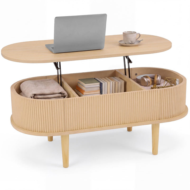 GIANTEX 39.5" Oval Lift Top Coffee Table with Storage