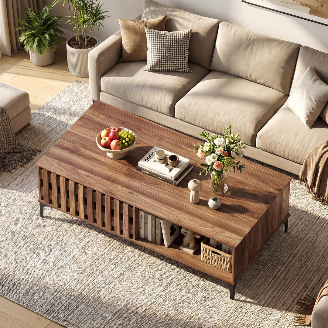 Giantex 47 Inch Wood Mid Century Coffee Table with Storage