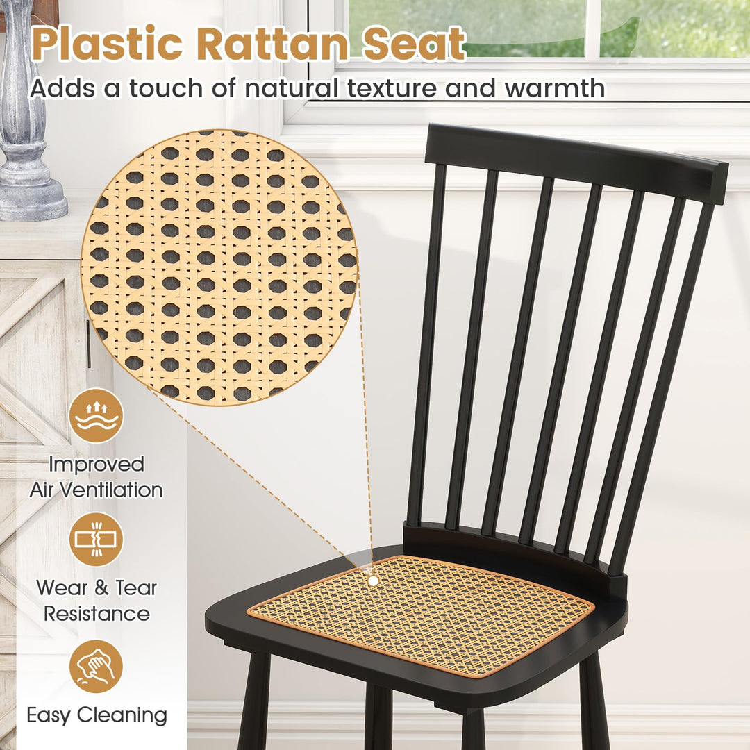 Giantex Farmhouse Solid Rubber Wood Dining Chairs Set of 2/4 with PE Rattan Seats