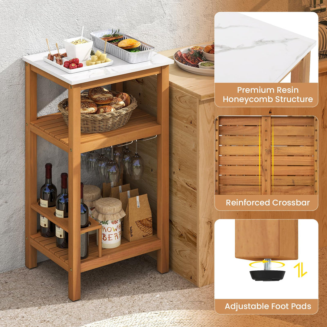 Giantex Acacia Wood Outdoor Side Table, Patio Buffet Cabinet Bar Table