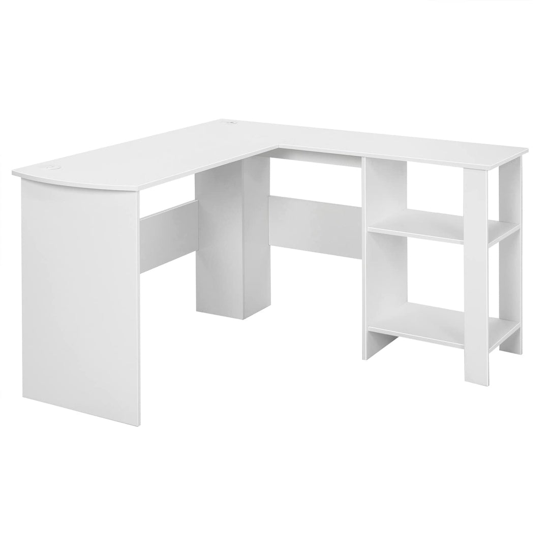 Giantex L Shaped Computer Desk, 51" Large Corner Desk with 2 Cable Holes & 2 Storage Shelves, White