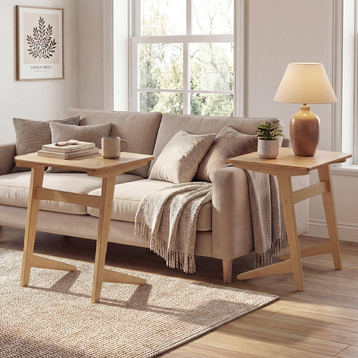 Giantex C-Shaped Wooden End Table w/Solid Rubber Wood Frame