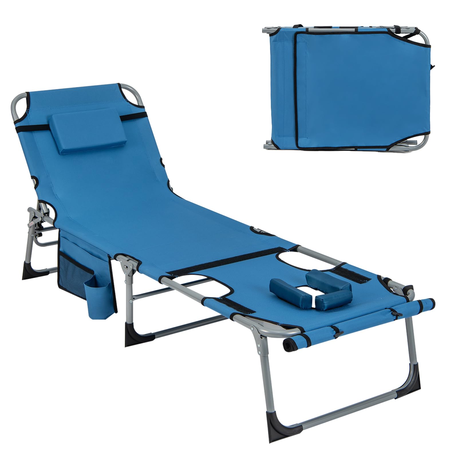 Giantex Folding Beach Tanning Chair - Outdoor Chaise Lounge Chair, 5-Position Adjustable Lounger with Face Hole