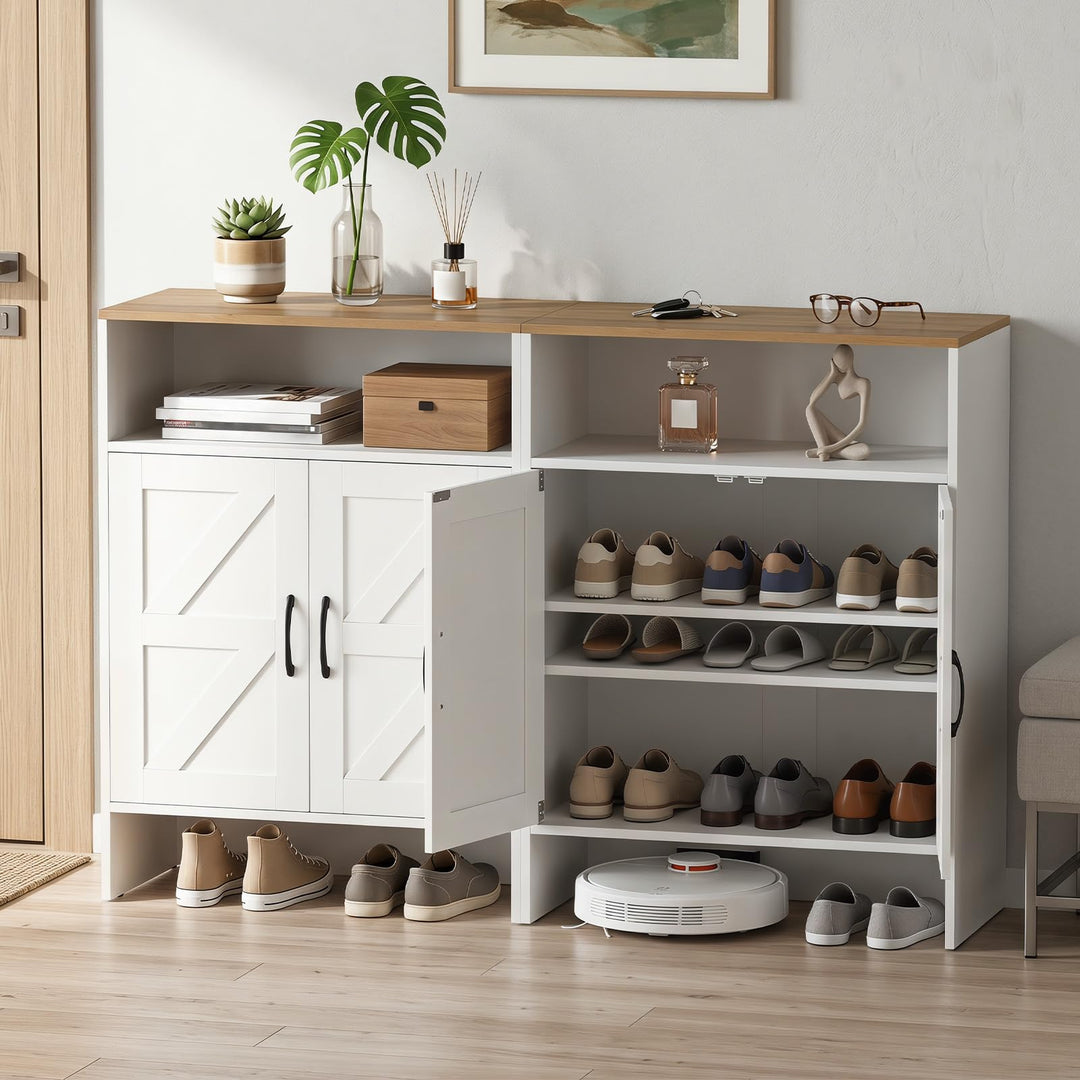 GIANTEX Shoe Cabinet with 2 Barn Doors and 2 Adjustable Shelves