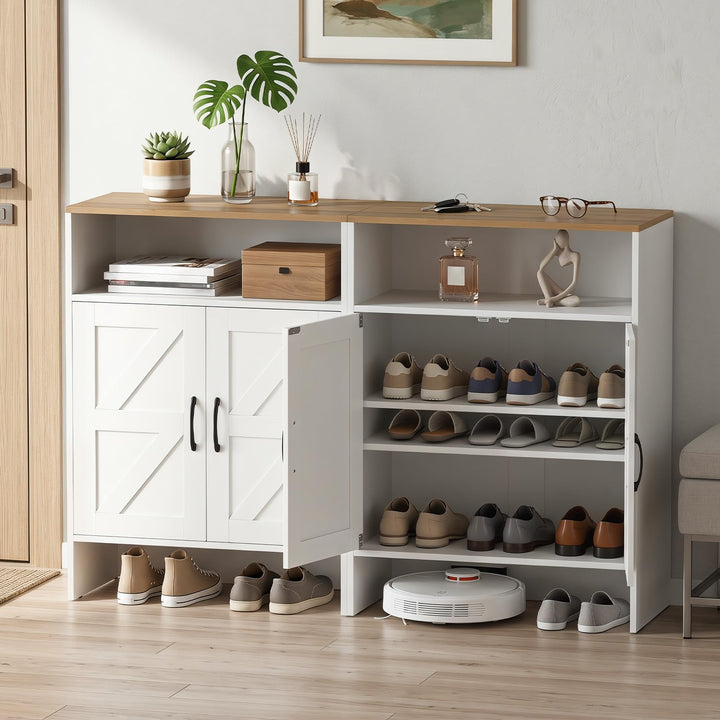 GIANTEX Shoe Cabinet with 2 Barn Doors and 2 Adjustable Shelves
