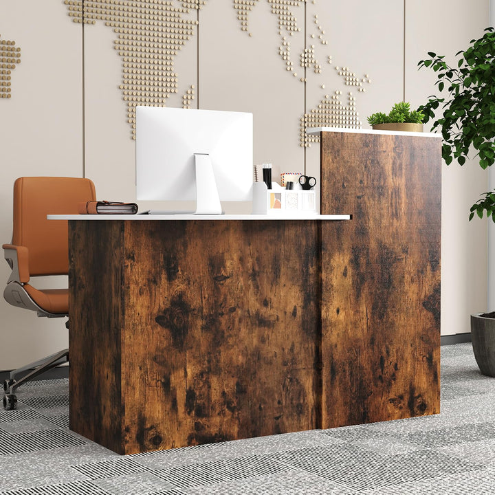 Giantex Reception Desk, Front Counter Desk with Lockable Drawer, Oval Tabletop & Adjustable Shelf