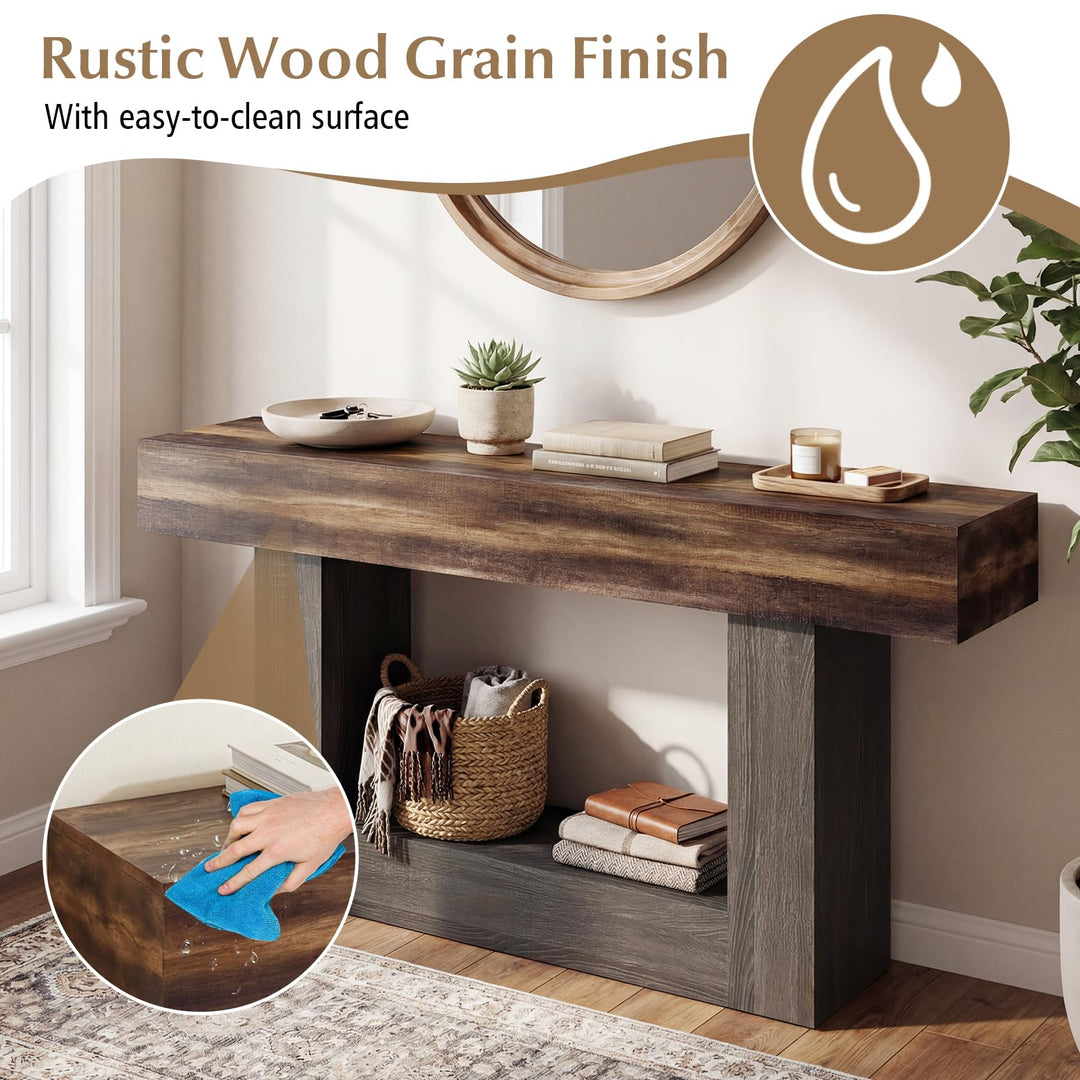 Giantex 63" Farmhouse Console Table | 2-Tier Narrow Entryway Table with Storage Shelf