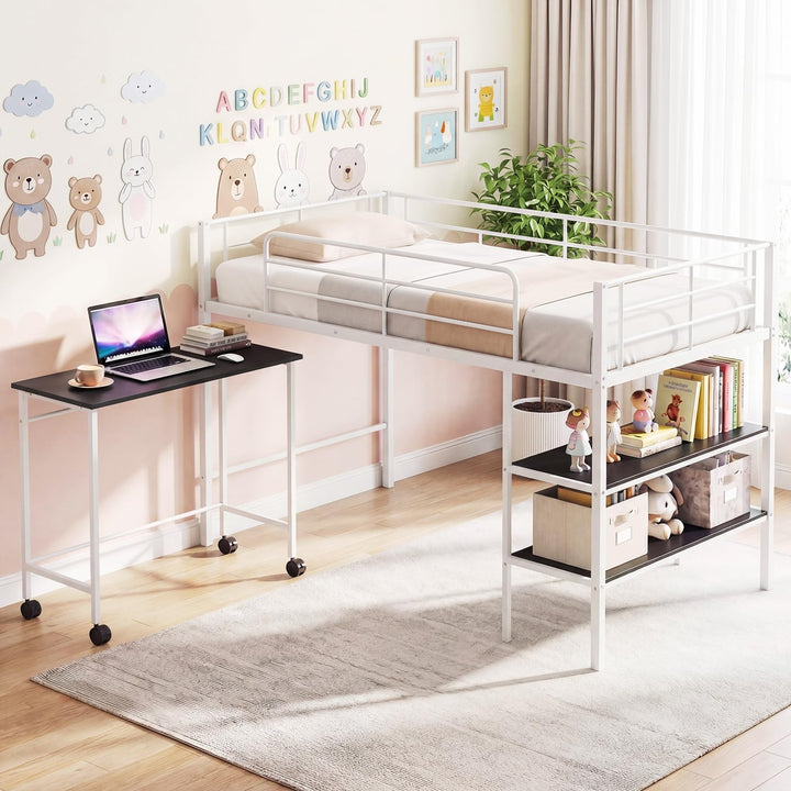 Giantex Low Loft Twin Size Bed with Desk &amp; Bookshelf