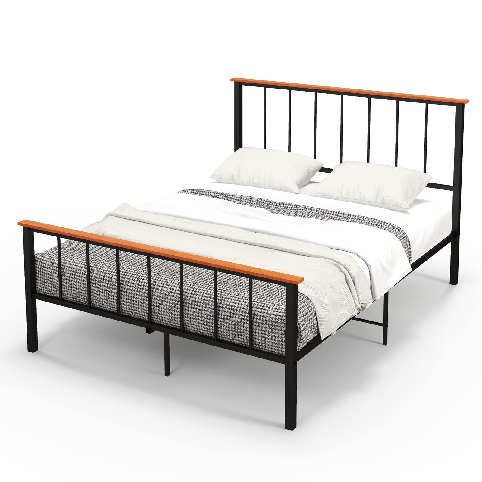 Giantex Queen/Full Size Metal Platform Bed Frame with Spindle Headboard & Footboard, Black