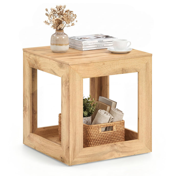 GIANTEX 20" Square Farmhouse End Table with 2-Tier Storage Shelf (1/2)