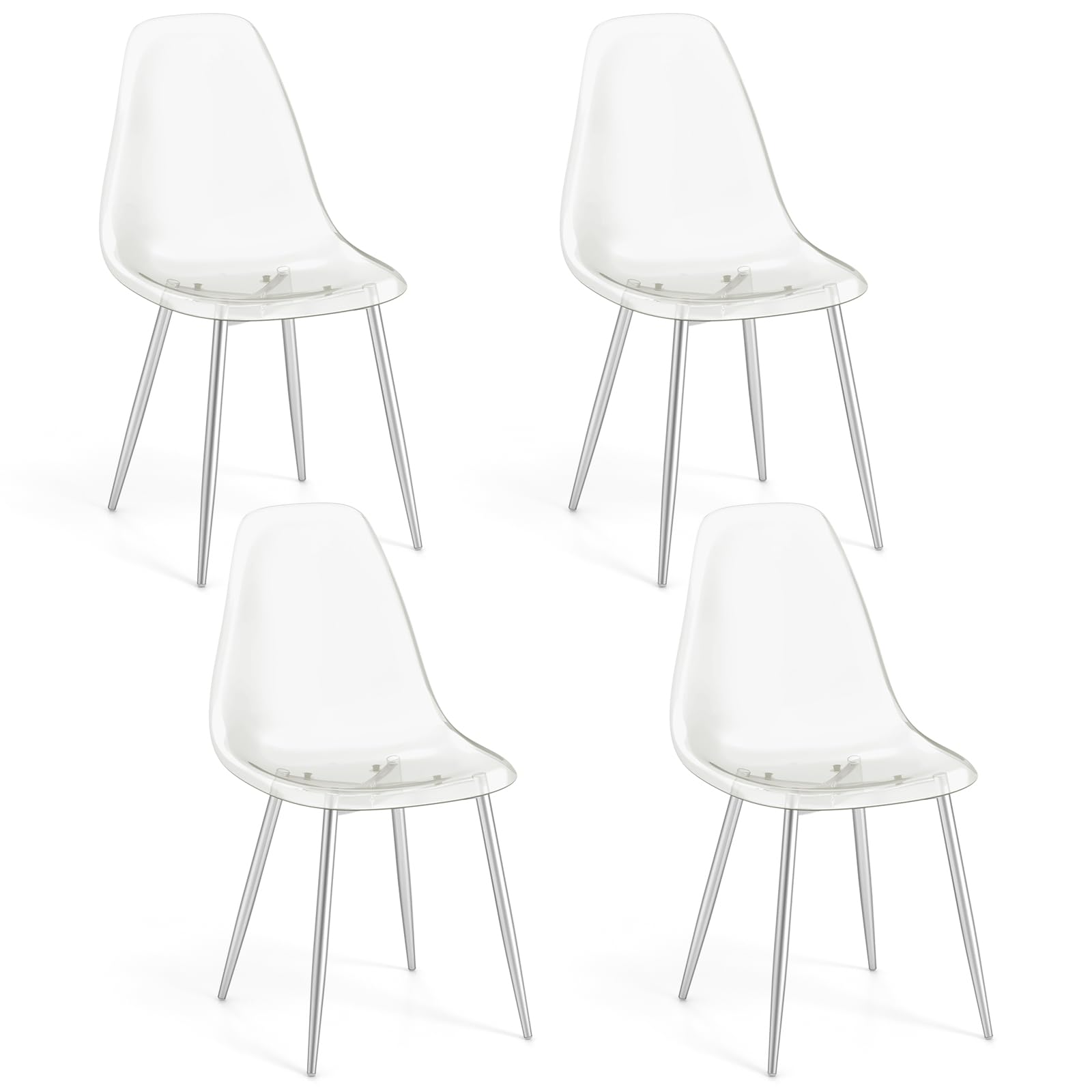 Giantex Clear Dining Chairs Set of 4, Kitchen Chairs w/Transparent Seat & Curved Back