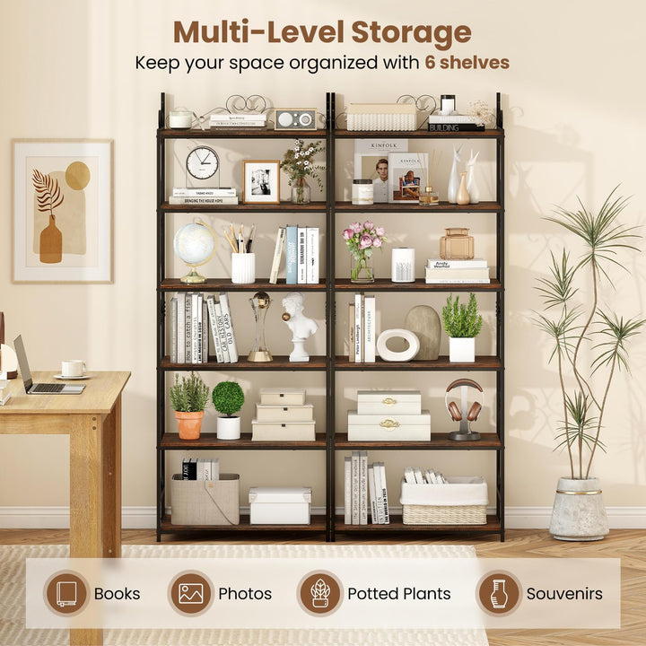 Giantex 6-Tier Bookshelf Industrial Bookcase with 2 Anti-Tipping Kits and Metal Frame