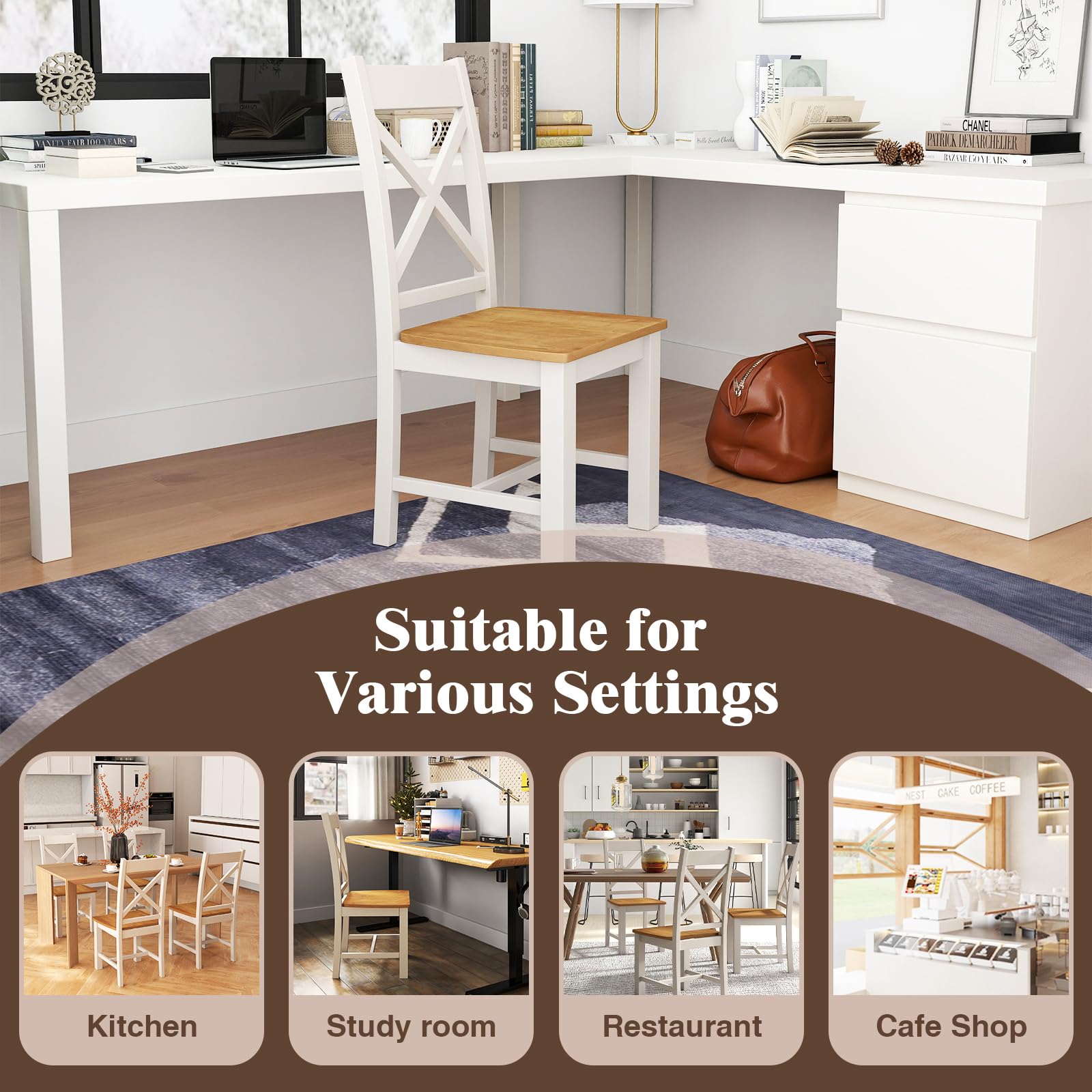 Giantex Wooden Dining Chairs Set, Farmhouse Kitchen Chairs with High Cross Back, Rubber Wood Frame