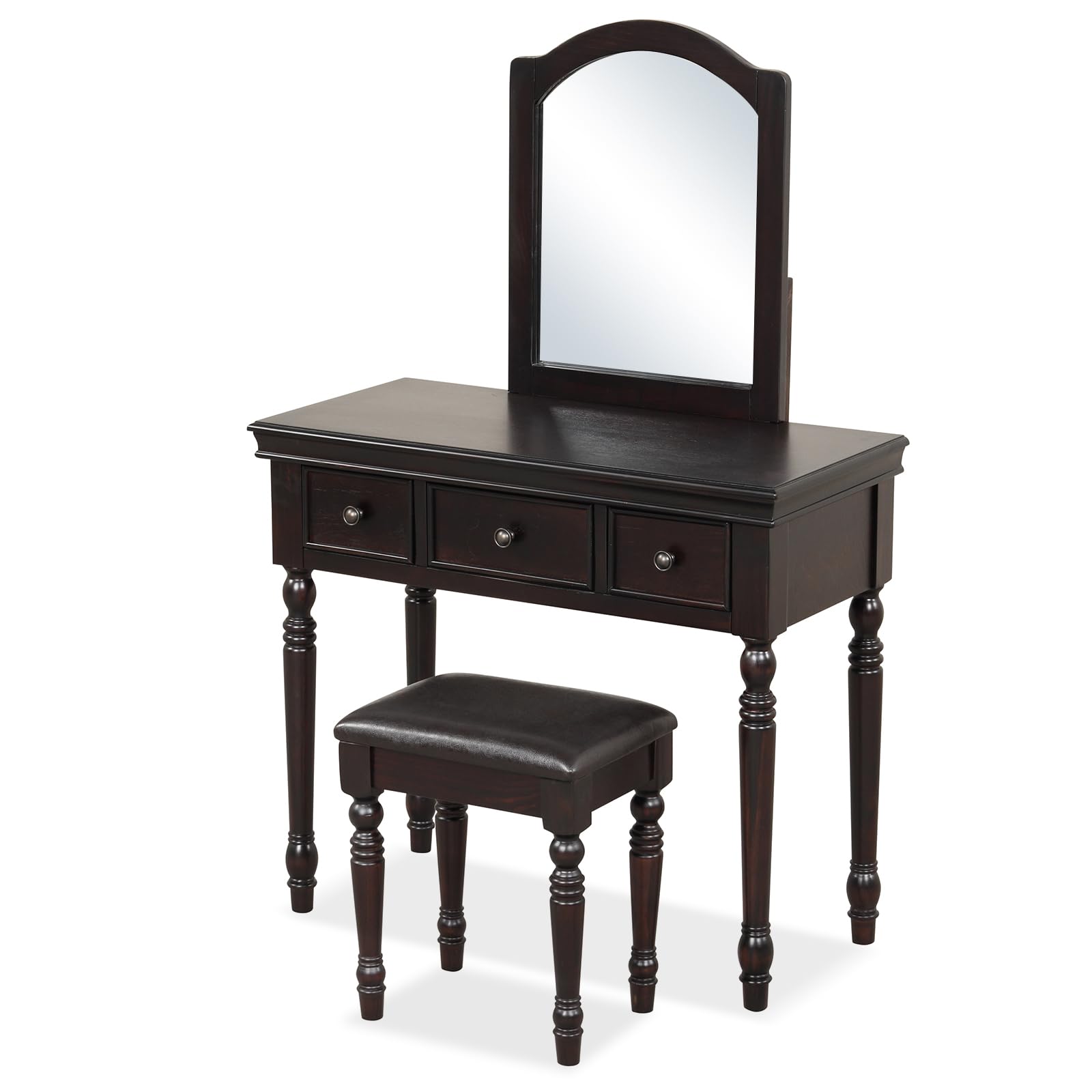 CHARMAID Makeup Vanity Desk with Mirror and Stool, Vanity Table Set with Large Mirror, 3 Drawers, Cushioned Stool