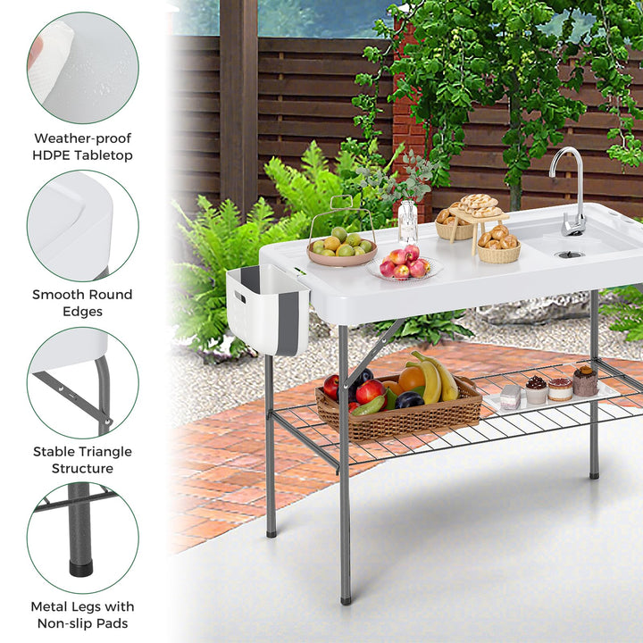 Giantex Folding Fish Cleaning Table, Fillet Cutting Station w/Sink, Faucet, Spray Nozzle, Drain Hose