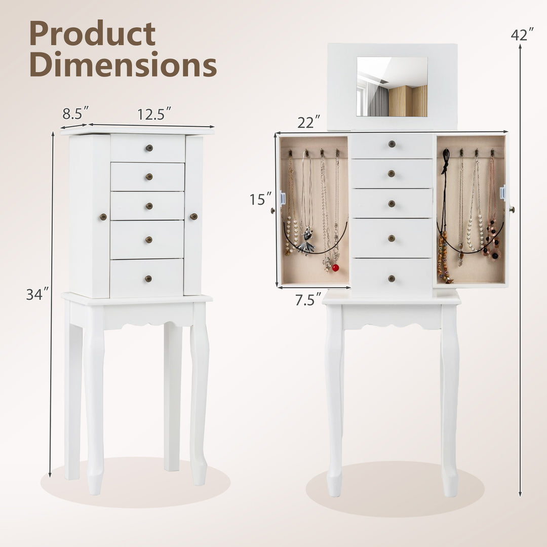 Jewelry Cabinet Armoire Storage Chest with Flip Top Mirror