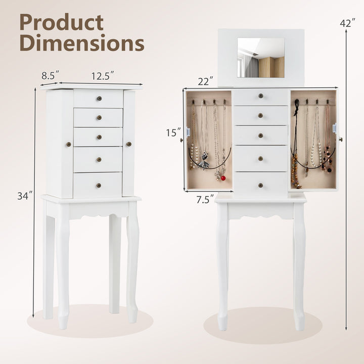 Jewelry Cabinet Armoire Storage Chest with Flip Top Mirror