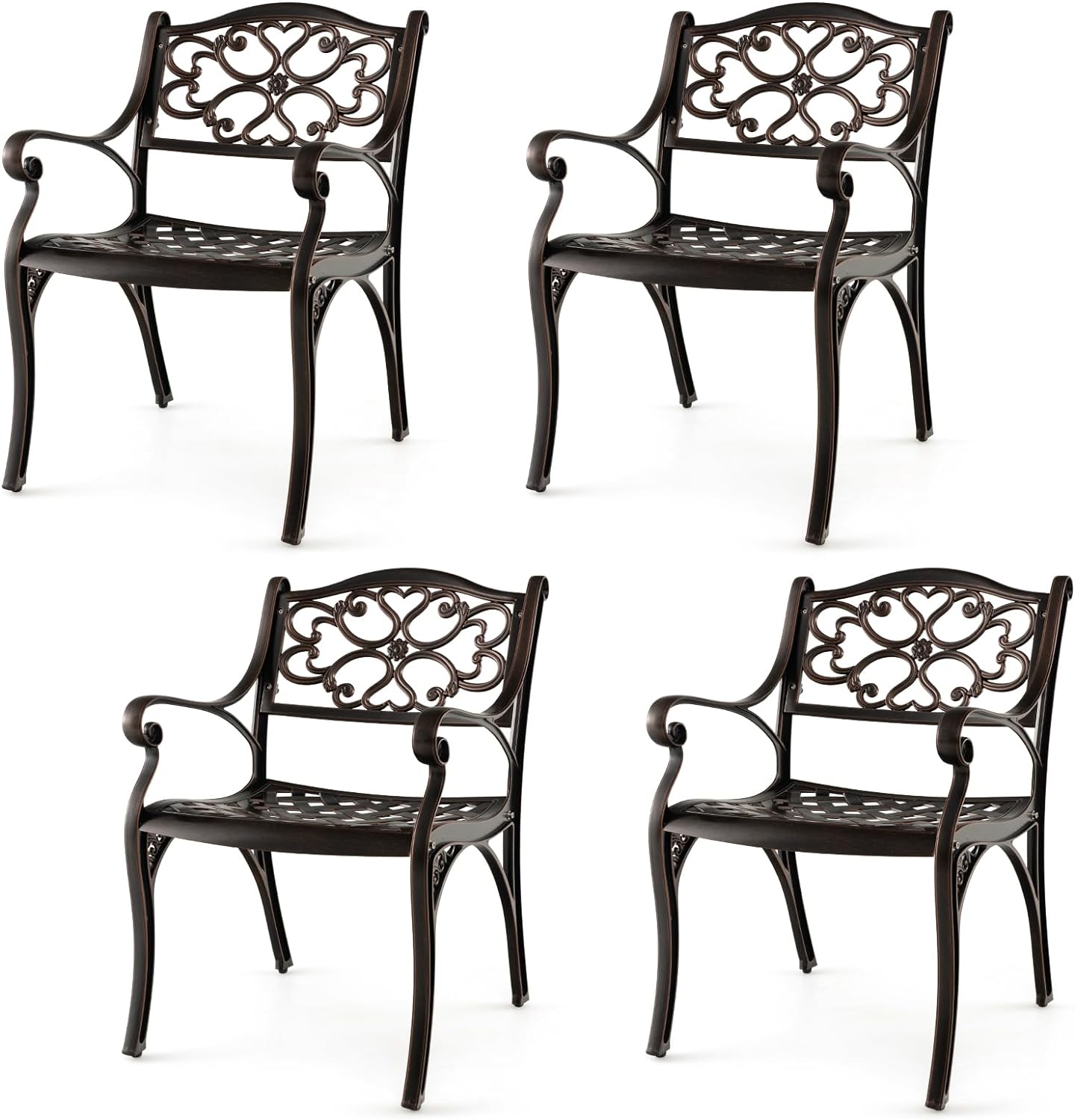 Giantex Cast Aluminum Patio Chairs Set of 2, All Weather Outdoor Dining Chairs w/Armrests and Curved Seats