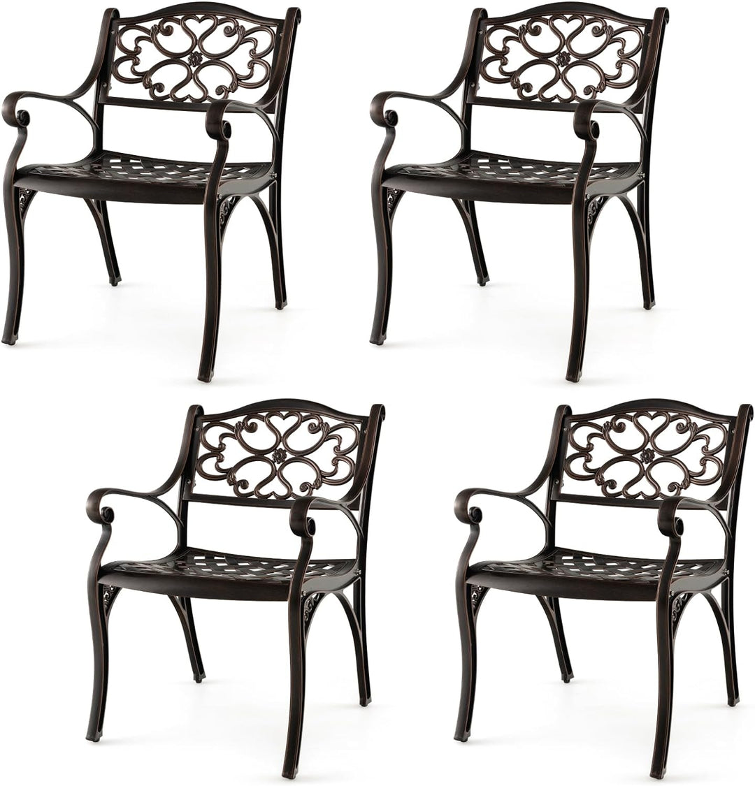 Giantex Cast Aluminum Patio Chairs Set of 2, All Weather Outdoor Dining Chairs w/Armrests and Curved Seats