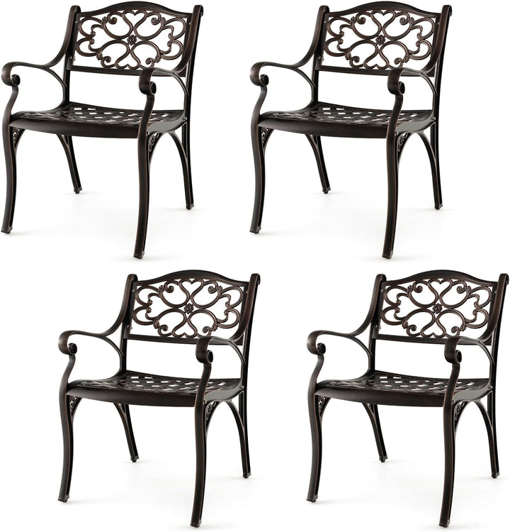 Giantex Cast Aluminum Patio Chairs Set of 2, All Weather Outdoor Dining Chairs w/Armrests and Curved Seats