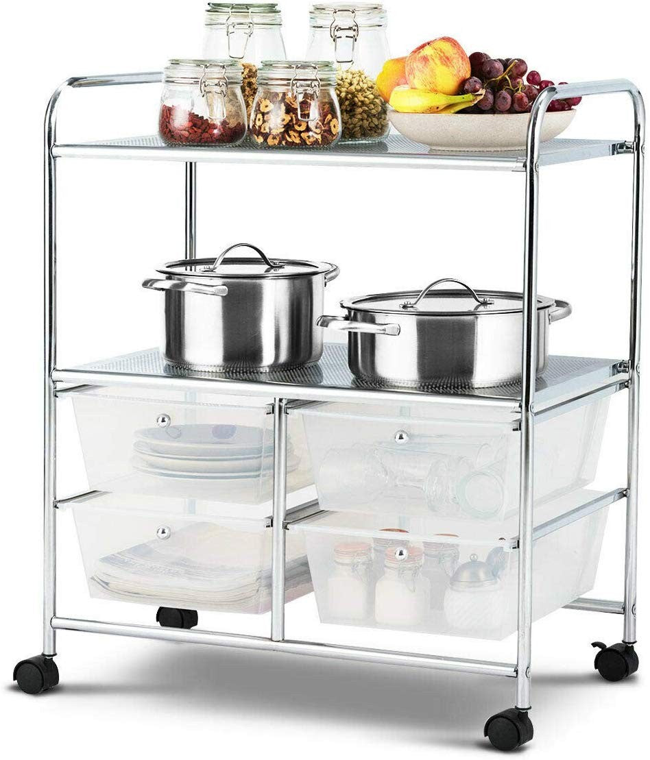 Rolling Storage Cart w/ 4 Drawers 2 Shelves Metal Rack Shelf