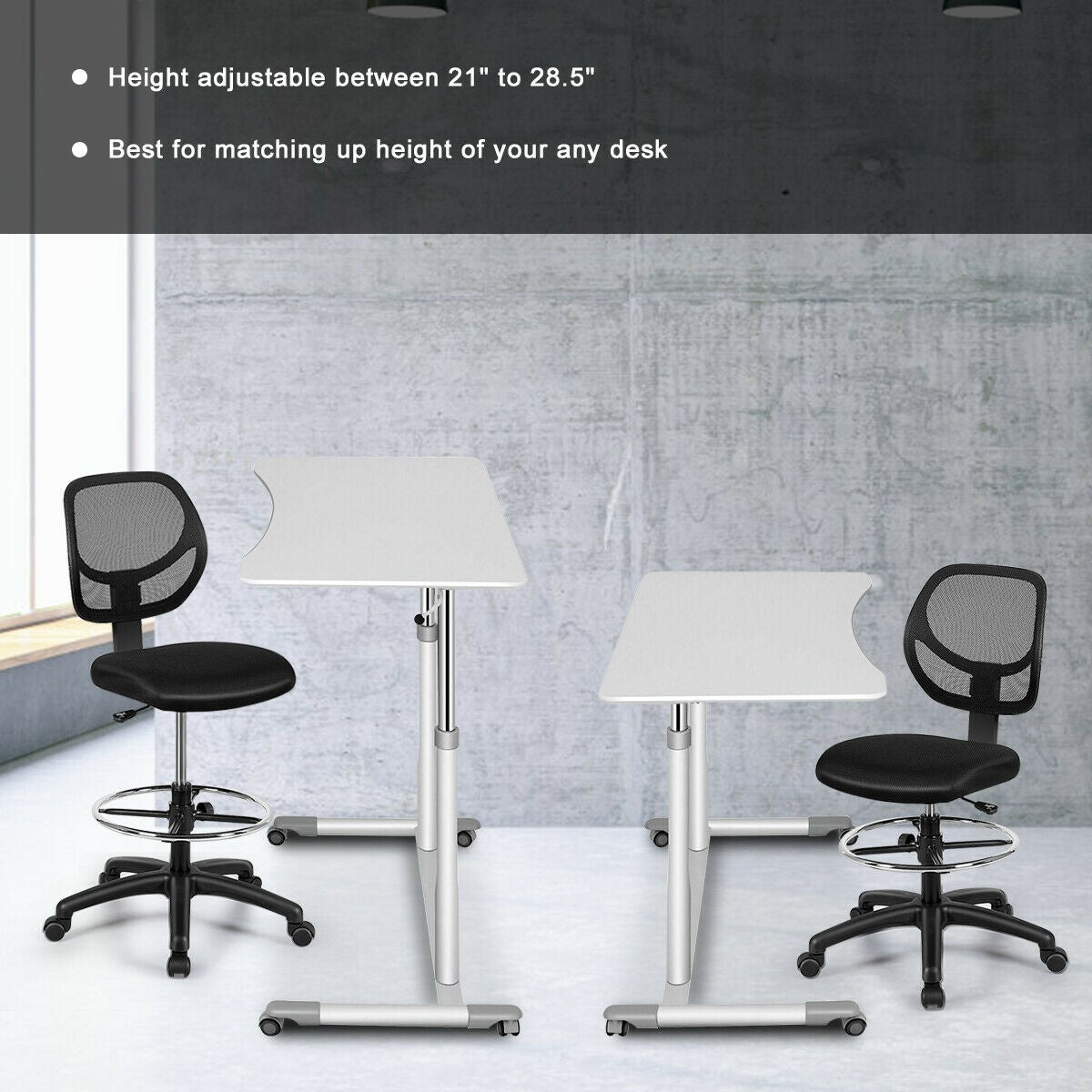 Mesh Drafting Chair, Standing Desk Chair w/Footrest Ring