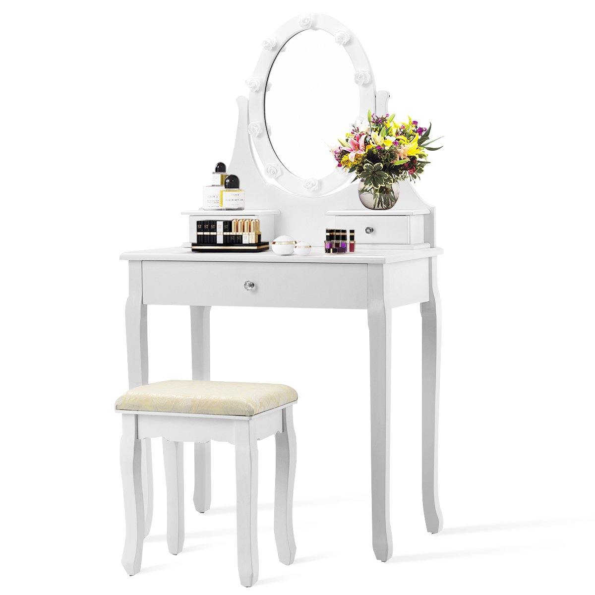 Vanity Set with Lighted Mirror, Makeup Table with 10 Rose Light - Giantexus