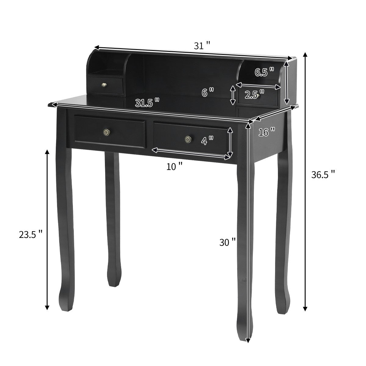Writing Desk with 4 Drawers, Removable Floating Organizer