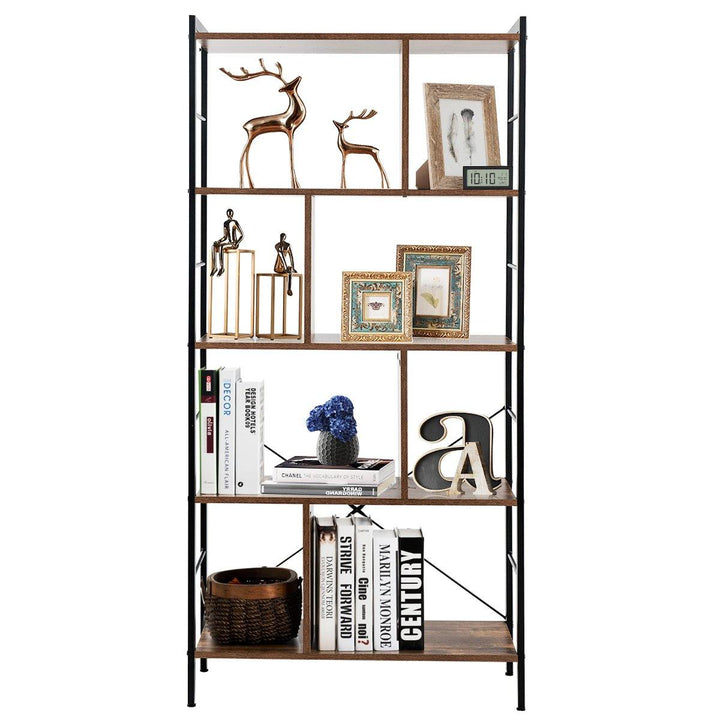 4-Tier Bookshelf, Industrial Style Bookcase with Metal Frame (Rustic Brown) - Giantexus