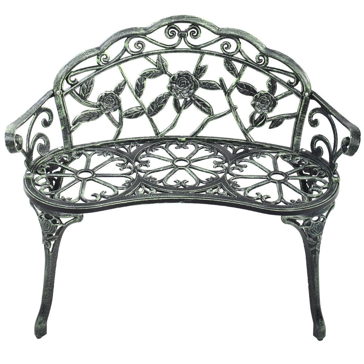 Outdoor Garden Bench Iron Patio Benches for Outdoors, Rose Antique Style