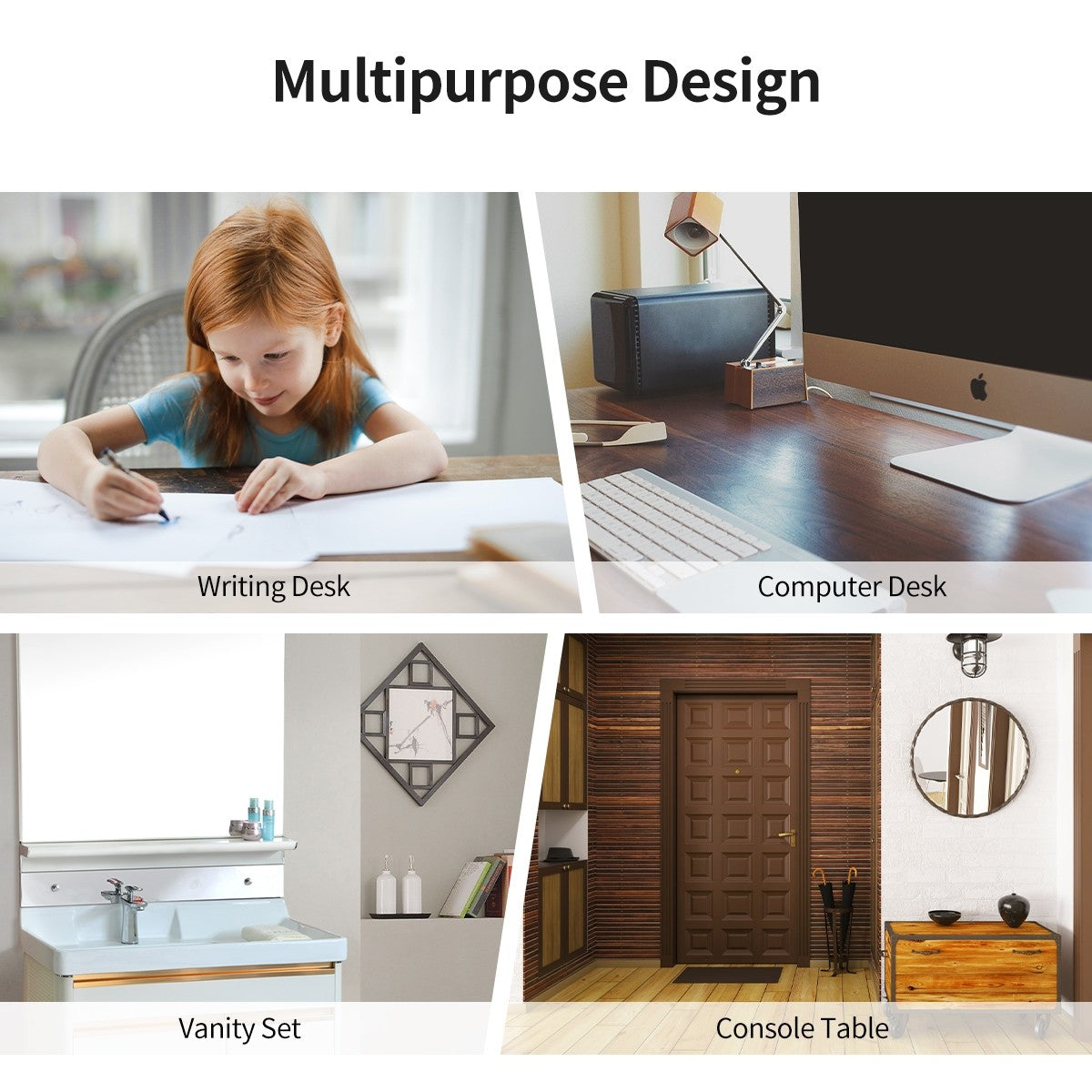 Writing Desk with 4 Drawers, Removable Floating Organizer