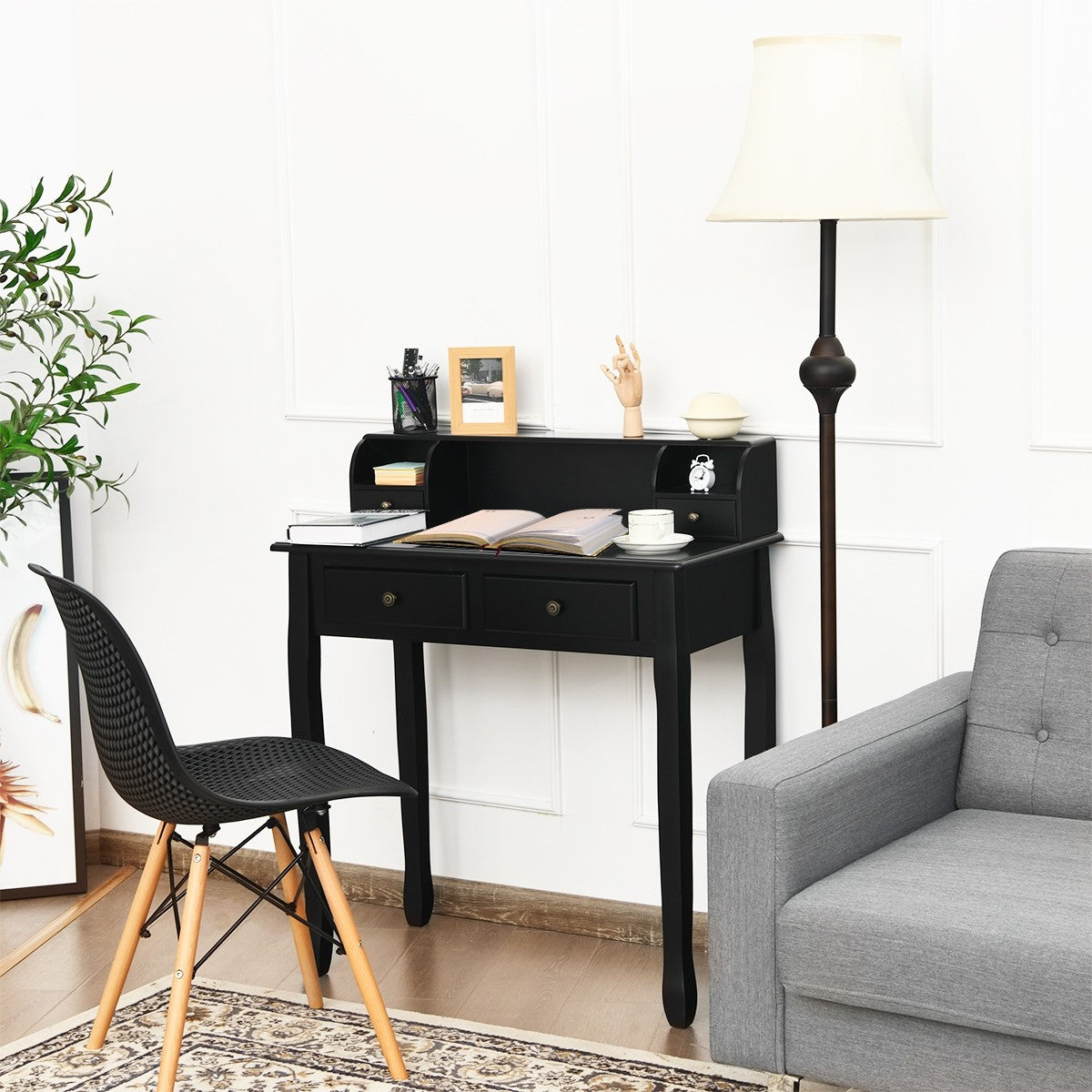 Writing Desk with 4 Drawers, Removable Floating Organizer