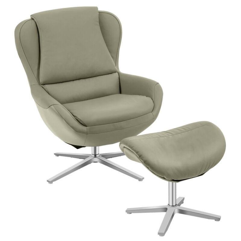 360 Swivel Leather Lounge Chair with Ottoman - Giantexus