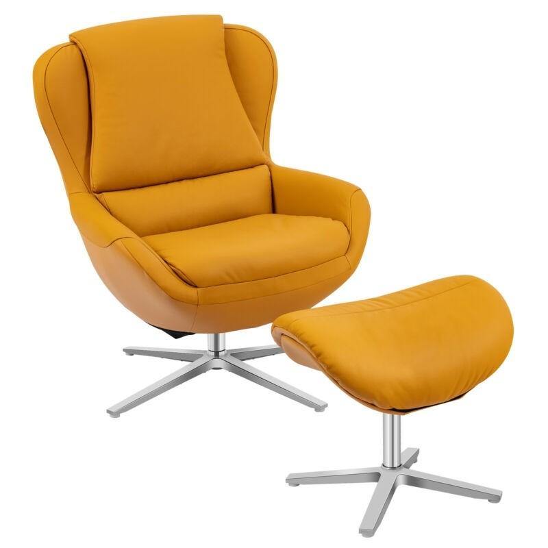 360 Swivel Leather Lounge Chair with Ottoman - Giantexus