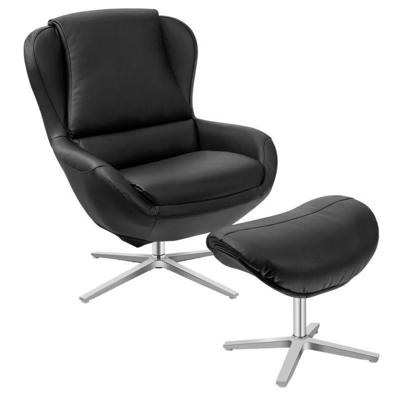 360 Swivel Leather Lounge Chair with Ottoman - Giantexus