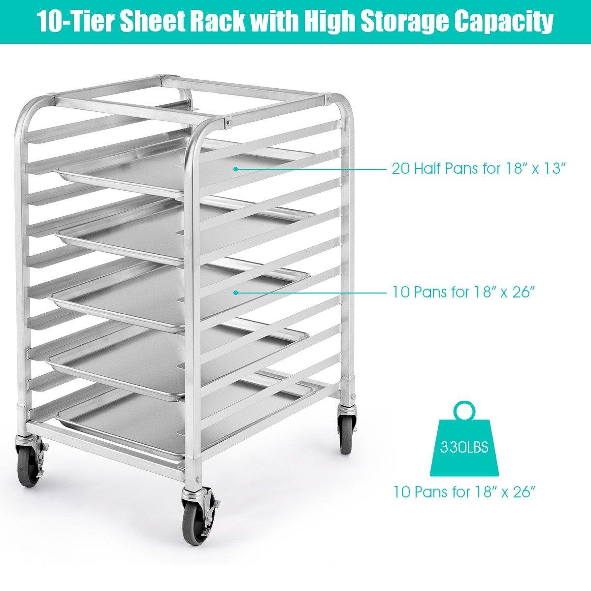 10 Tier Aluminum Bakery Rack Home Commercial Kitchen Bun Pan - Giantexus