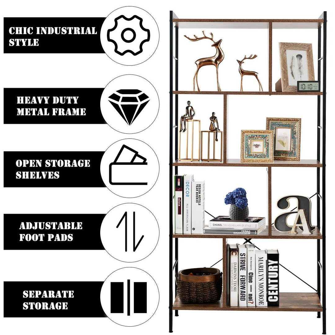 4-Tier Bookshelf, Industrial Style Bookcase with Metal Frame (Rustic Brown) - Giantexus